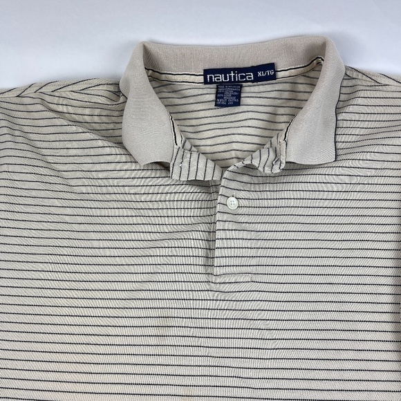 Nautica Polo Mens XL Cream Black Striped - Picture 4 of 10